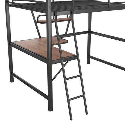 AS12- Full Size Loft Metal&MDF Bed with Desk and Shelf, - Likeshoppe 