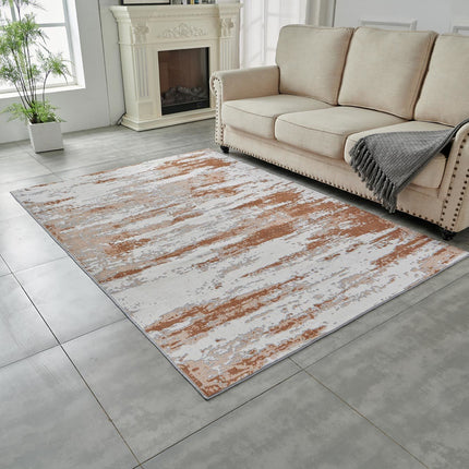 AQ23- ZARA Collection Abstract Design Gray Brown Rust Machine Washable Super Soft Area Rug - Likeshoppe 