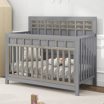 A023- Certified Baby Safe Crib, Pine Solid Wood, Non-Toxic Finish, Gray - Likeshoppe 