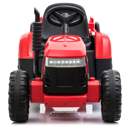 BH10-12V Kids Ride On Tractor with Trailer, Battery Powered Electric Car w/ Music, USB, Music, LED Lights, Vehicle Toy for 3 to 6 Ages, Red - Likeshoppe 