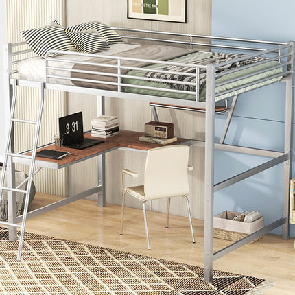 AS12- Full Size Loft Metal&MDF Bed with Desk and Shelf, - Likeshoppe 