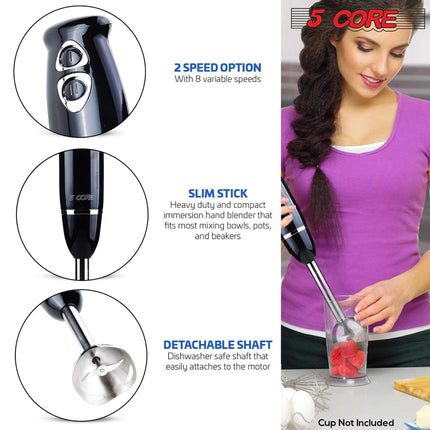 BQ4- 5 Core Handheld Blender, Electric Hand Blender 8-Speed 500W, Immersion Hand Held Blender Stick with Food Grade Stainless Steel Blades for Perfect Smoothies, Puree Baby Food & Soup - HB 1510 BLK/RED - Likeshoppe 