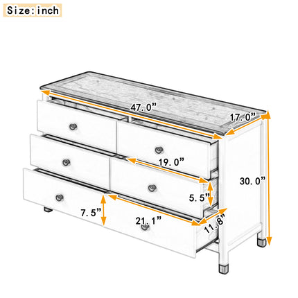 AU9- Wooden Storage Dresser with 6 Drawers,Storage Cabinet for kids Bedroom,White+Gray - Likeshoppe 