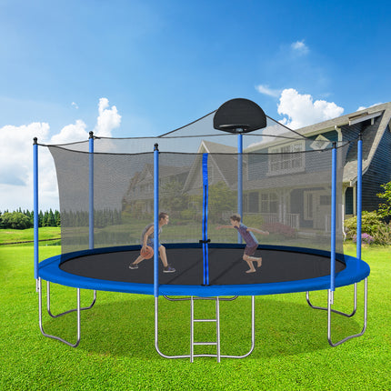 BA45- 14FT Trampoline for Adults & Kids with Basketball Hoop, Outdoor Trampolines w/Ladder and Safety Enclosure Net for Kids and Adults - Likeshoppe 