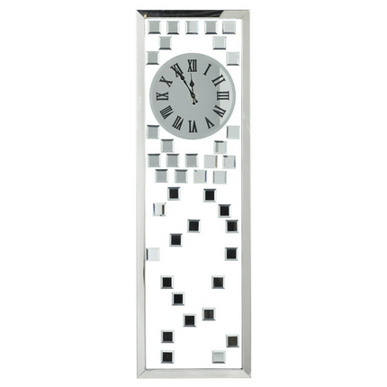 CG21- DecMode 13" x 42" Silver Glass Beveled Mirrored Wall Clock - Likeshoppe 