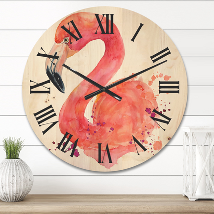 CG2- Designart 'Abstract Portrait of Pink Flamingo I' Farmhouse Wood Wall Clock(Size 16" x 16") - Likeshoppe 