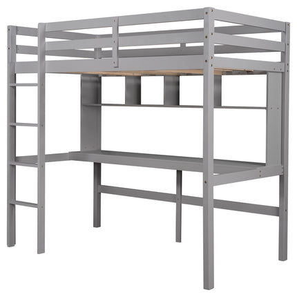 AS30- Twin Size Loft Bed with Convenient Desk;  Shelves;  and Ladder - Likeshoppe 