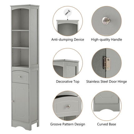 AN3- Tall Bathroom Cabinet;  Freestanding Storage Cabinet with Drawer;  MDF Board;  Adjustable Shelf - Likeshoppe 