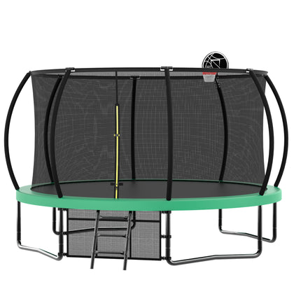 BA35- 14FT Recreational Kids Trampoline with Safety Enclosure Net & Ladder, Outdoor Recreational Trampolines - Likeshoppe 