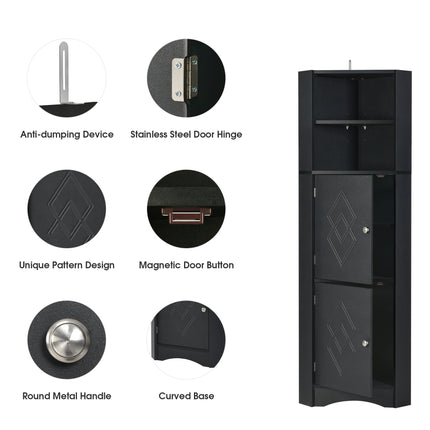 AM3- Tall Bathroom Corner Cabinet;  Freestanding Storage Cabinet with Doors and Adjustable Shelves;  MDF Board - Likeshoppe 