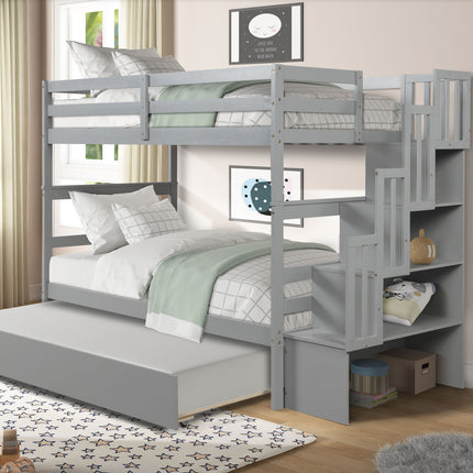 AS5- Bunk Beds Twin over Twin Stairway Storage function - Likeshoppe 