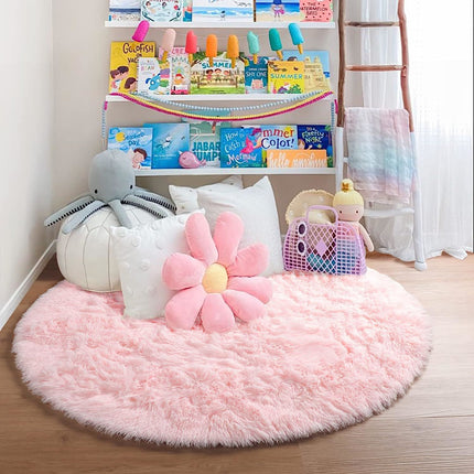 AR7- Round Rug for Bedroom, Fluffy Round Circle Rug for Kids Room