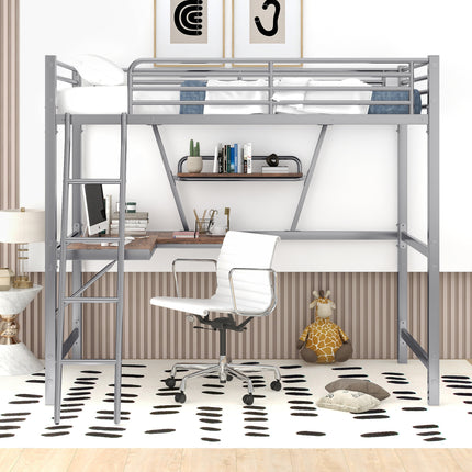 AS16- Twin Size Loft Metal&MDF Bed with Desk and Shelf - Likeshoppe 