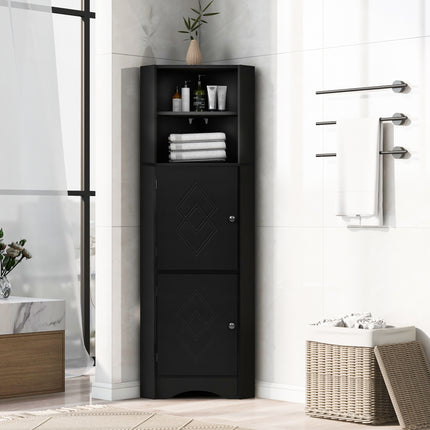 AM3- Tall Bathroom Corner Cabinet;  Freestanding Storage Cabinet with Doors and Adjustable Shelves;  MDF Board - Likeshoppe 