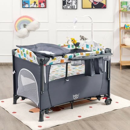 A024- 5 in 1 Baby Nursery Center Foldable Toddler Bedside Crib with Music Box - Likeshoppe 