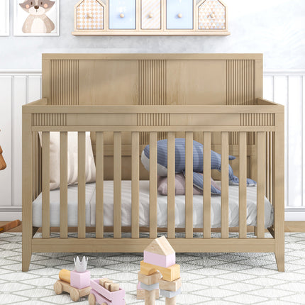 A016- Certified Baby Safe Crib, Pine Solid Wood, Non-Toxic Finish, Hazel Wood - Likeshoppe 