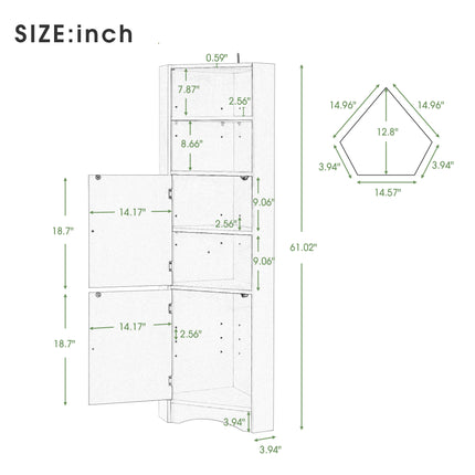 AM3- Tall Bathroom Corner Cabinet;  Freestanding Storage Cabinet with Doors and Adjustable Shelves;  MDF Board - Likeshoppe 