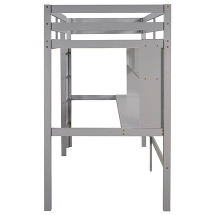 AS30- Twin Size Loft Bed with Convenient Desk;  Shelves;  and Ladder - Likeshoppe 