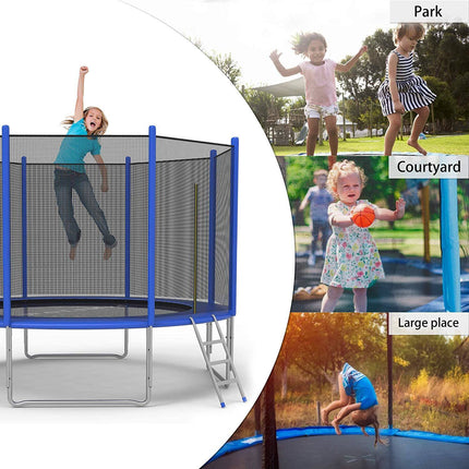 BA52- 12 FT Trampoline For Kids And Family Outdoor Trampoline With Safety Enclosure Net, Ladder And Spring Cover - Backyard Bounce Jump Have Fun - Likeshoppe 