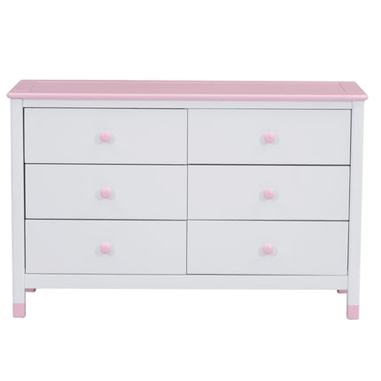 AU8- Wooden Storage Dresser with 6 Drawers,Storage Cabinet for kids Bedroom,White+Pink - Likeshoppe 