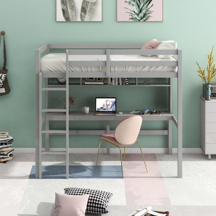 AS30- Twin Size Loft Bed with Convenient Desk;  Shelves;  and Ladder - Likeshoppe 