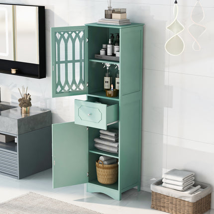 AN2- Tall Bathroom Cabinet;  Freestanding Storage Cabinet with Drawer and Doors;  MDF Board;  Acrylic Door;  Adjustable Shelf - Likeshoppe 