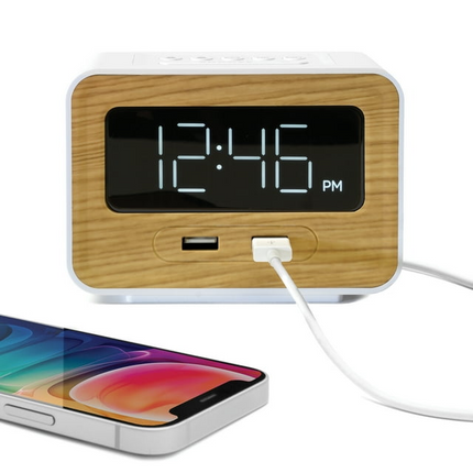 CH9- Lumoday Dual USB Charging Station Digital Alarm Clock, White - Likeshoppe 