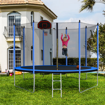 BA20- 10FT Trampoline with Basketball Hoop Inflator and Ladder(Inner Safety Enclosure) Blue - Likeshoppe 