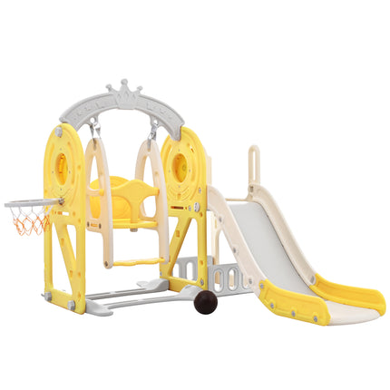 BB18- Toddler Slide and Swing Set 5 in 1, Kids Playground Climber Slide Playset with Basketball Hoop Freestanding Combination for Babies Indoor & Outdoor - Likeshoppe 