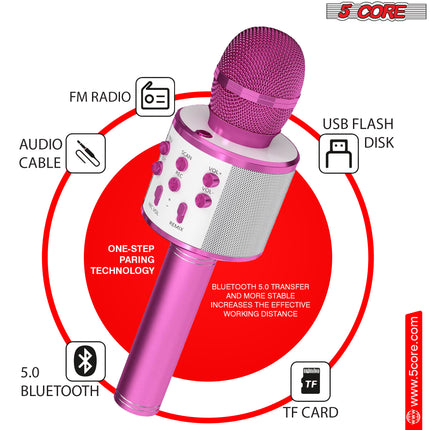 CC21- 5 Core Karaoke Wireless Microphones Bluetooth • w Stereo Mic Speaker • Portable Recording Microfono Inalambrico • SD Card & USB • Gifts Music Toys for Kids and Adults All Age- WM SPK PINK - Likeshoppe 