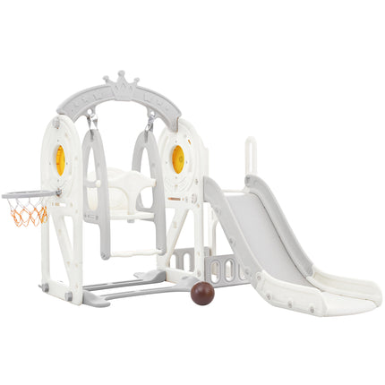 BB18- Toddler Slide and Swing Set 5 in 1, Kids Playground Climber Slide Playset with Basketball Hoop Freestanding Combination for Babies Indoor & Outdoor - Likeshoppe 