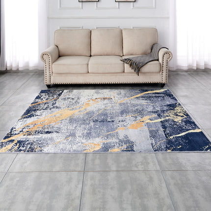 AQ1- ZARA Collection Abstract Design Blue Gray Yellow Machine Washable Super Soft Area Rug - Likeshoppe 