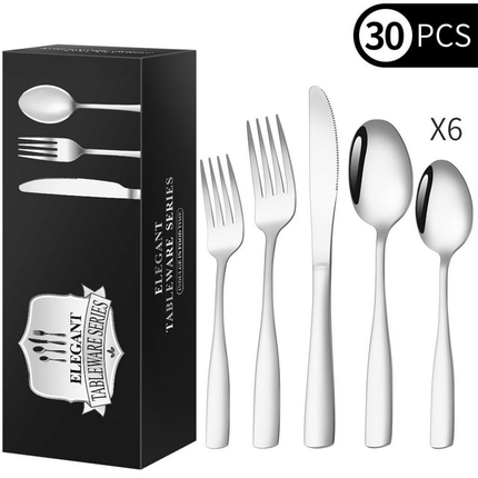 BP18- 30 Piece Silverware Set for 6, TINANA Stainless Steel Flatware Set,Mirror Polished Cutlery Utensil Set,Durable Home Kitchen Eating Tableware Set, Fork Knife Spoon Set,Dishwasher Safe - Likeshoppe 