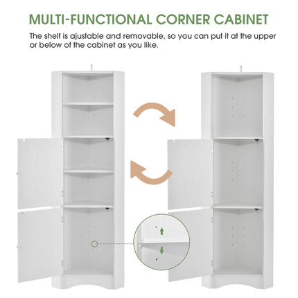 AM3- Tall Bathroom Corner Cabinet;  Freestanding Storage Cabinet with Doors and Adjustable Shelves;  MDF Board - Likeshoppe 