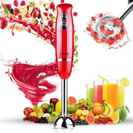 BQ4- 5 Core Handheld Blender, Electric Hand Blender 8-Speed 500W, Immersion Hand Held Blender Stick with Food Grade Stainless Steel Blades for Perfect Smoothies, Puree Baby Food & Soup - HB 1510 BLK/RED - Likeshoppe 