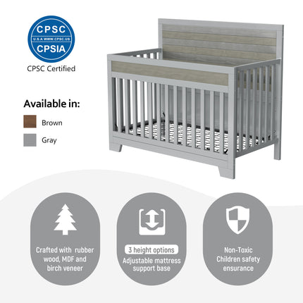 AO17- Certified Baby Safe Crib, Pine Solid Wood, Non-Toxic Finish, Gray - Likeshoppe 