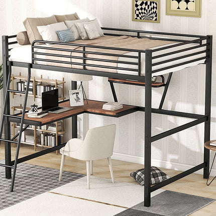 AS12- Full Size Loft Metal&MDF Bed with Desk and Shelf, - Likeshoppe 