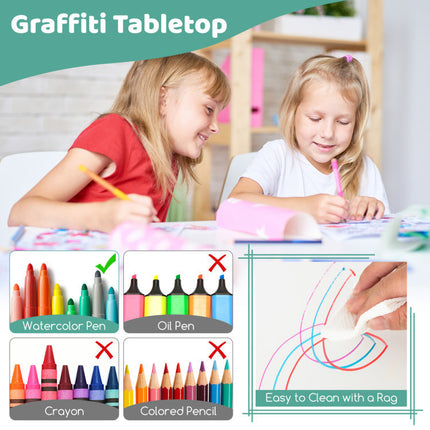 AV3- Kids Table and Chairs Set for 4 with Graffiti Desktop - Likeshoppe 