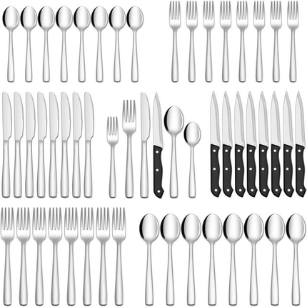 BP8- 48-Piece Silverware Set with Steak Knives for 8, Stainless Steel Flatware Cutlery Set For Home Kitchen Restaurant Hotel, Kitchen Utensils Set, Mirror Polished, Dishwasher Safe - Likeshoppe 