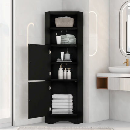 AM3- Tall Bathroom Corner Cabinet;  Freestanding Storage Cabinet with Doors and Adjustable Shelves;  MDF Board - Likeshoppe 