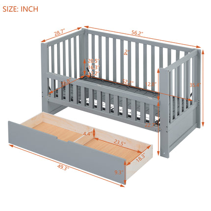 A03- Crib with Drawers and 3 Height Options, Gray - Likeshoppe 