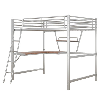 AS12- Full Size Loft Metal&MDF Bed with Desk and Shelf, - Likeshoppe 