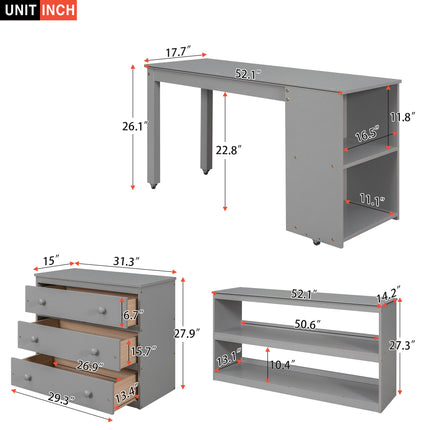 AS1- Low Study Full Loft Bed with Cabinet ; Shelves and Rolling Portable Desk ; Multiple Functions Bed - Likeshoppe 