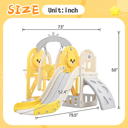 BB18- Toddler Slide and Swing Set 5 in 1, Kids Playground Climber Slide Playset with Basketball Hoop Freestanding Combination for Babies Indoor & Outdoor - Likeshoppe 