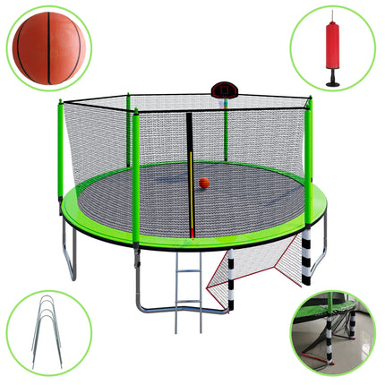 BA5- 16FT Trampoline with Basketball Hoop pump and Ladder(Inner Safety Enclosure) with soccer goal Green - Likeshoppe 