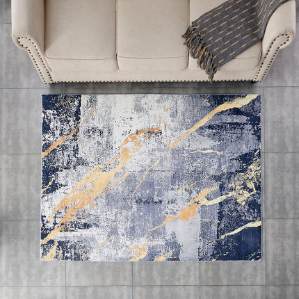 AQ1- ZARA Collection Abstract Design Blue Gray Yellow Machine Washable Super Soft Area Rug - Likeshoppe 