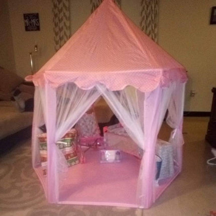 BE2-Outdoor Indoor Portable Folding Princess Castle Tent Kids Children Funny Play Fairy House Kids Play Tent(LED Star Lights) - Likeshoppe 