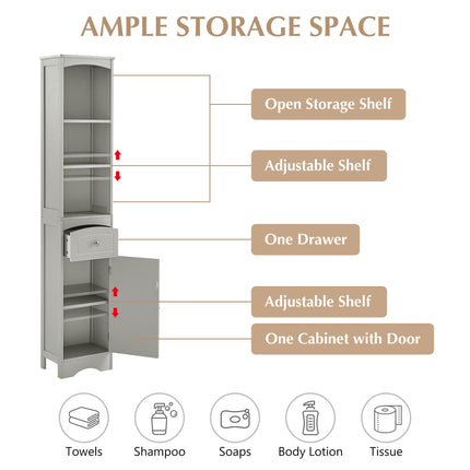 AN3- Tall Bathroom Cabinet;  Freestanding Storage Cabinet with Drawer;  MDF Board;  Adjustable Shelf - Likeshoppe 