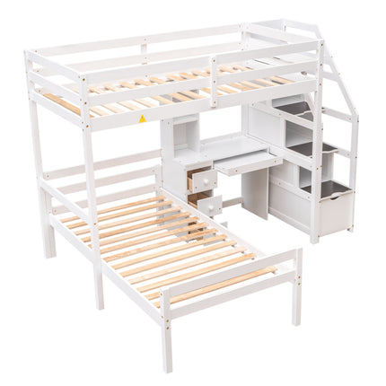 AS4- Twin Size Loft Bed with a Stand-alone Bed;  Storage Staircase;  Desk;  Shelves and Drawers - Likeshoppe 