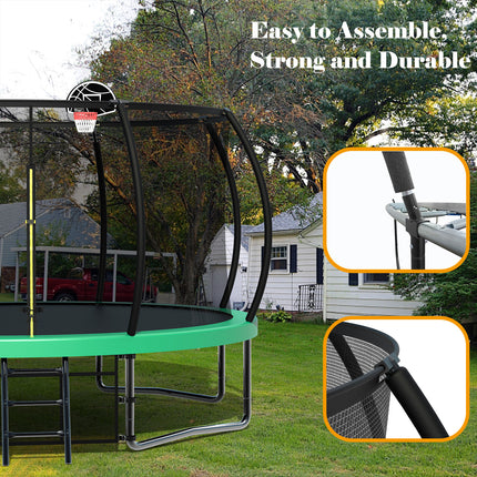 BA35- 14FT Recreational Kids Trampoline with Safety Enclosure Net & Ladder, Outdoor Recreational Trampolines - Likeshoppe 